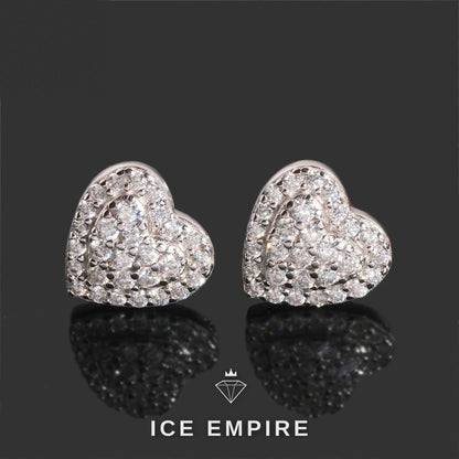 Iced Out Heart 925 Silver Moissanite Stud Earrings