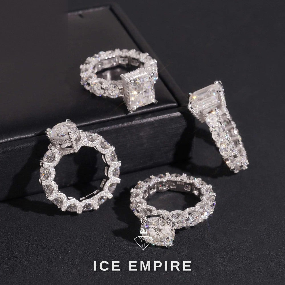 Iced Out 925 Silver Moissanite Wedding Band