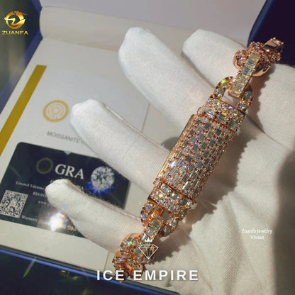 Iced Out Rose Gold Plated Moissanite Cuban Chain