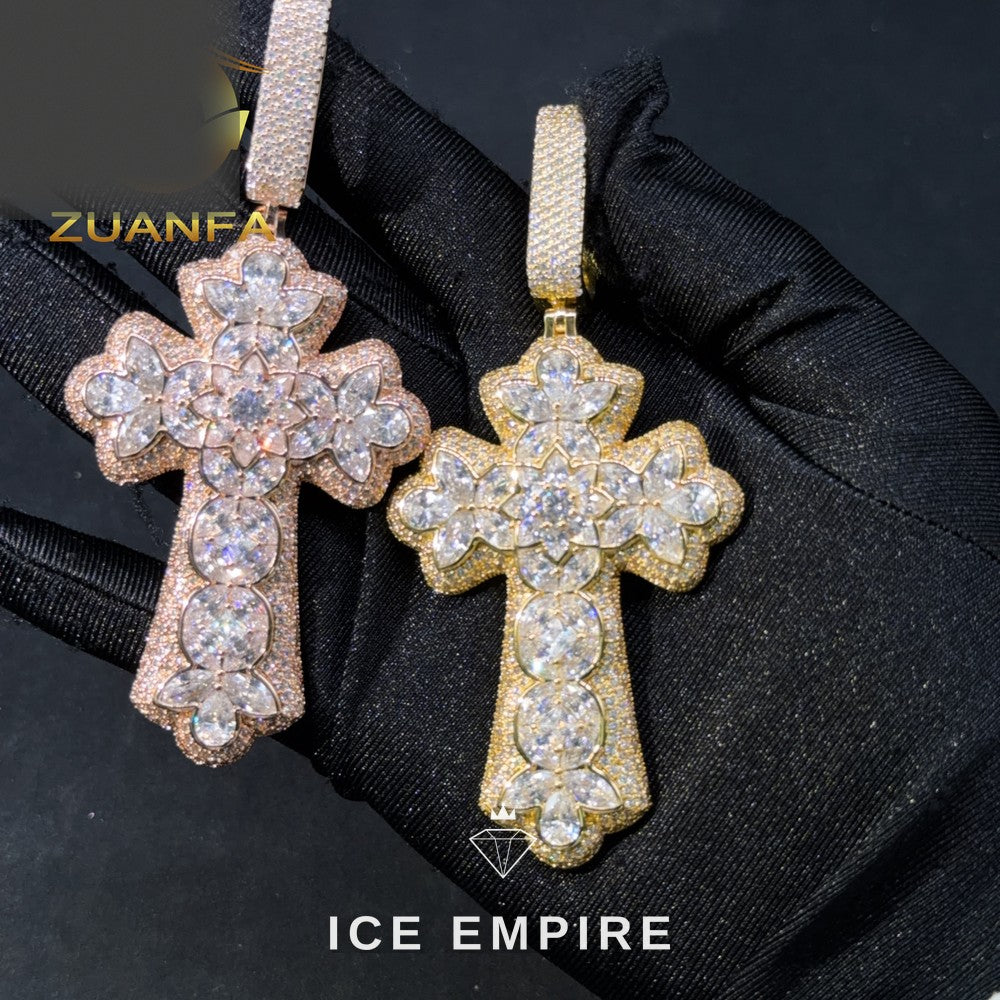 Iced Out Cross Rose Gold Plated Moissanite Cuban Chain