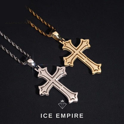 Iced Out Cross Rose Gold Plated Moissanite Pendant