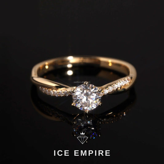 Iced Out 14K Gold Moissanite Engagement Ring
