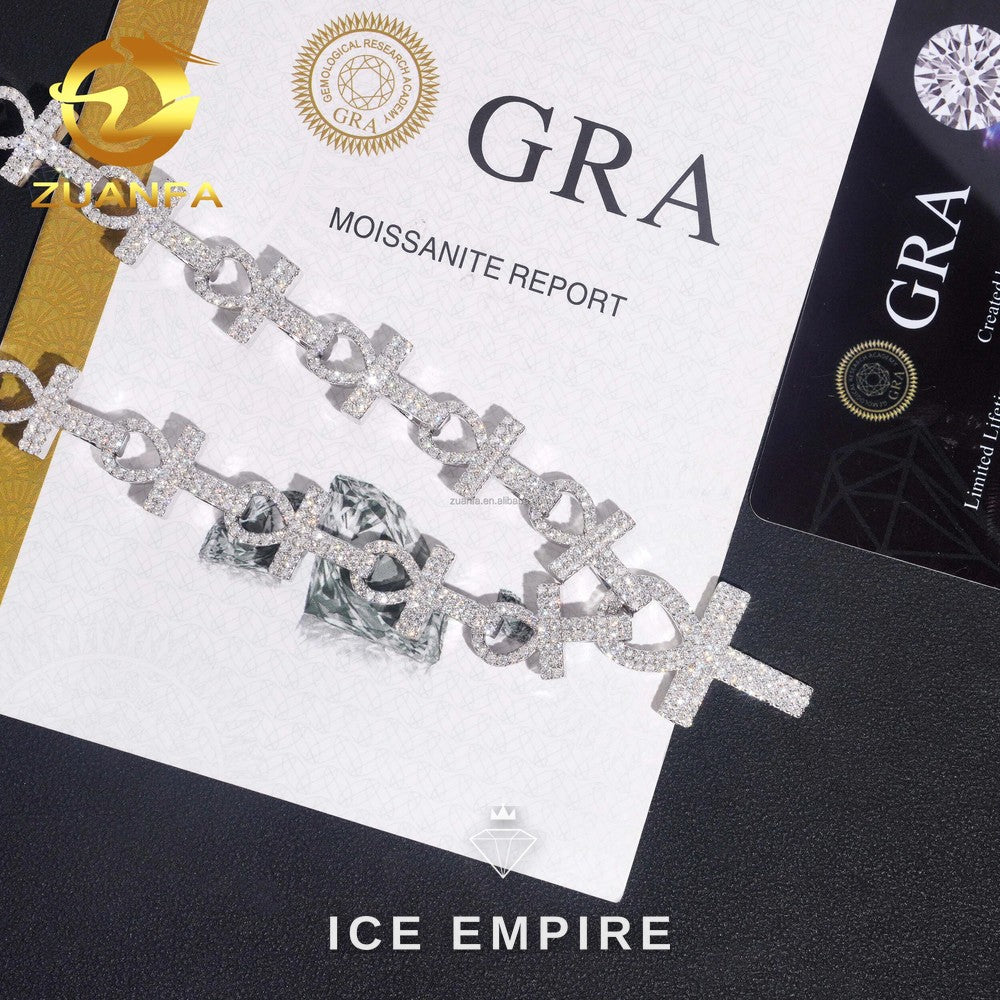 Iced Out Cross 925 Silver Moissanite Cuban Chain