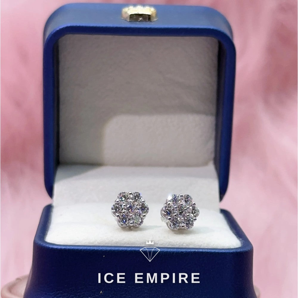 Iced Out Cluster 925 Silver Moissanite Stud Earrings