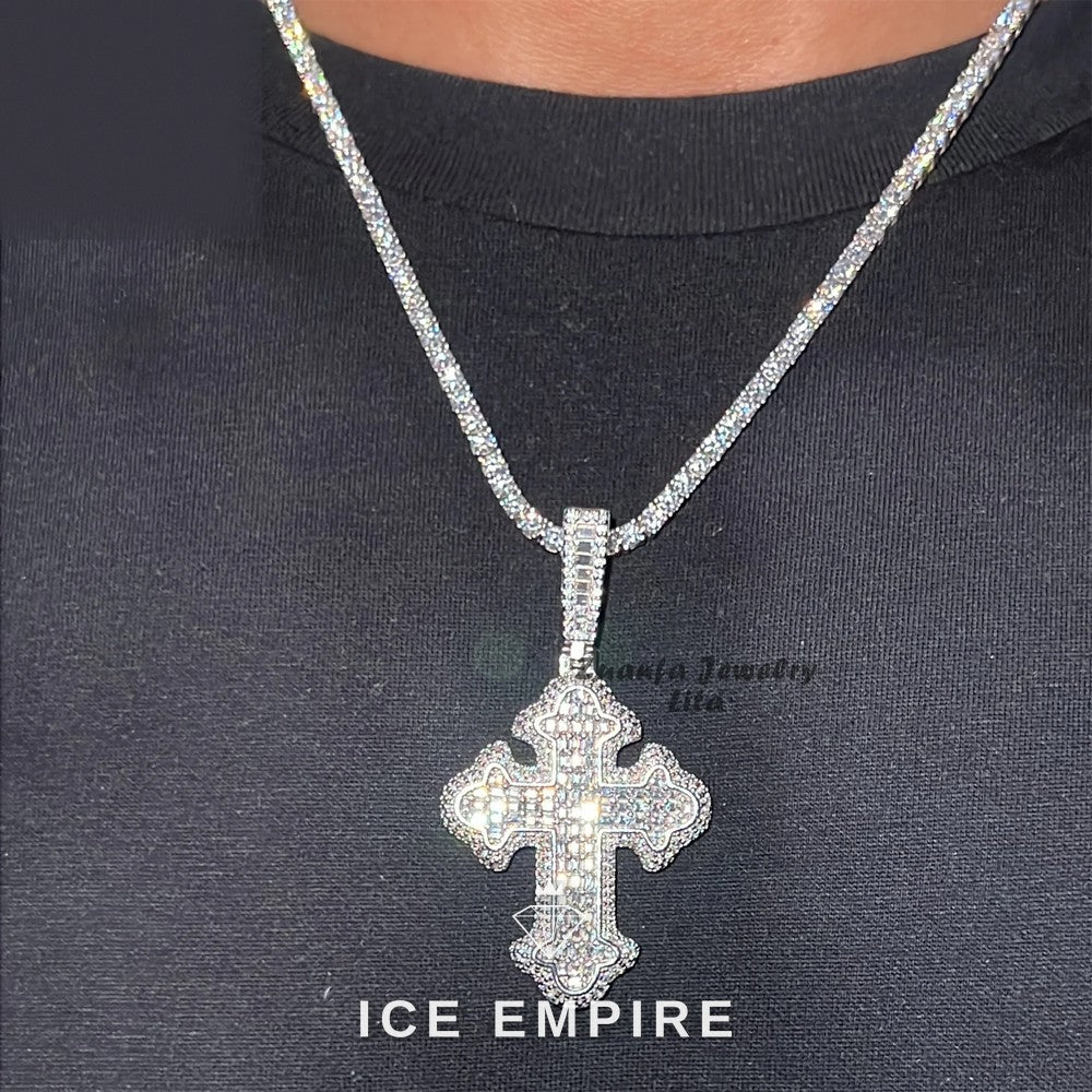 Iced Out Baguette 925 Silver Pendant