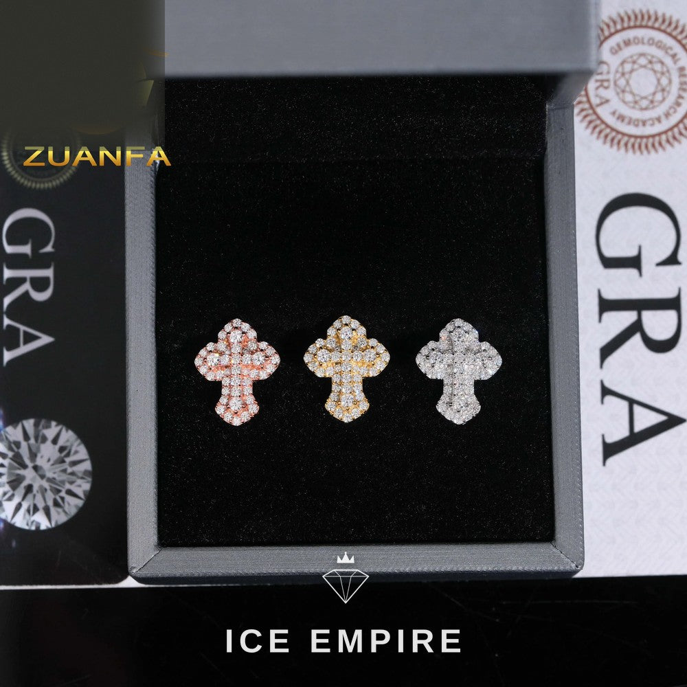 Iced Out Cross 925 Silver Moissanite Earrings
