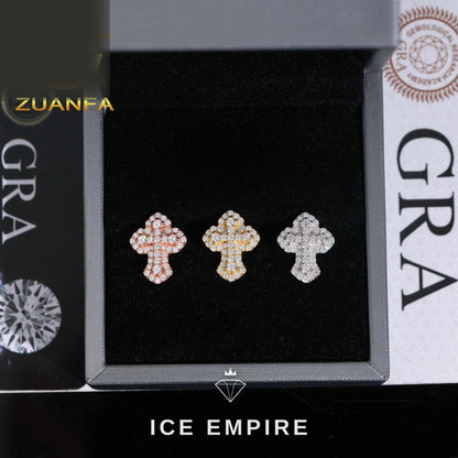 Iced Out Cross 925 Silver Moissanite Earrings