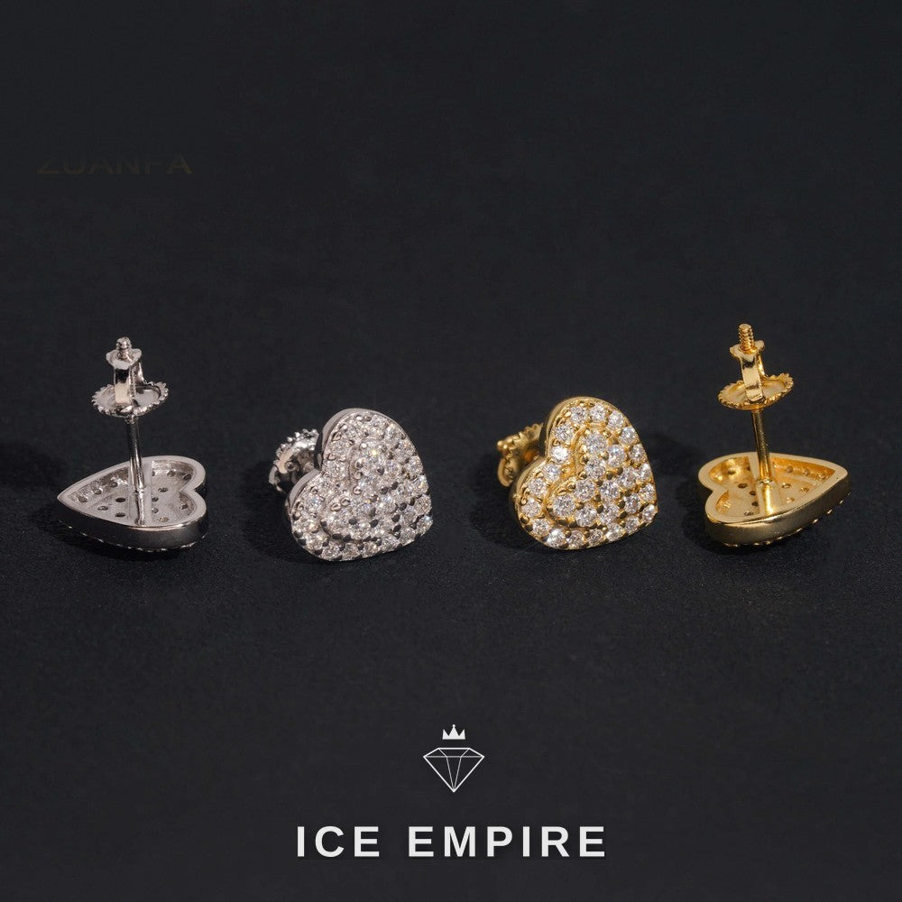 Iced Out Heart Rose Gold Plated Moissanite Earrings