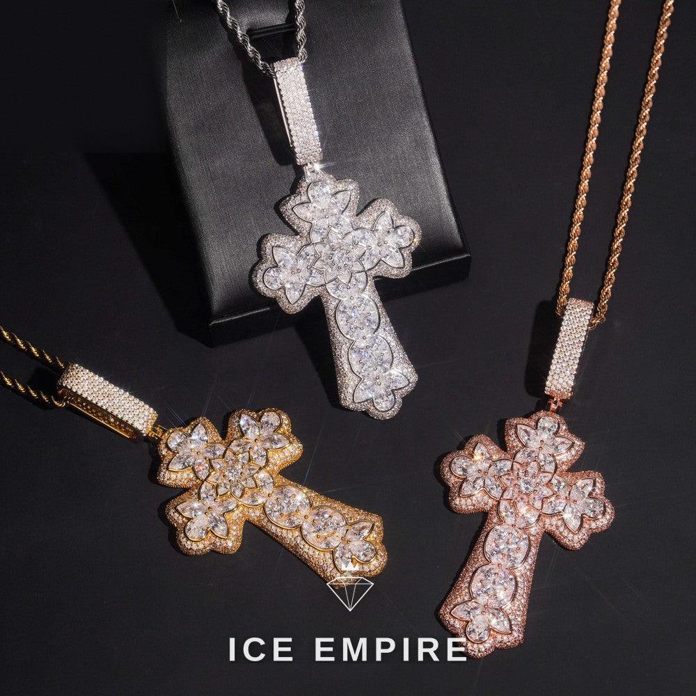 Iced Out Cross Rose Gold Plated Pendant