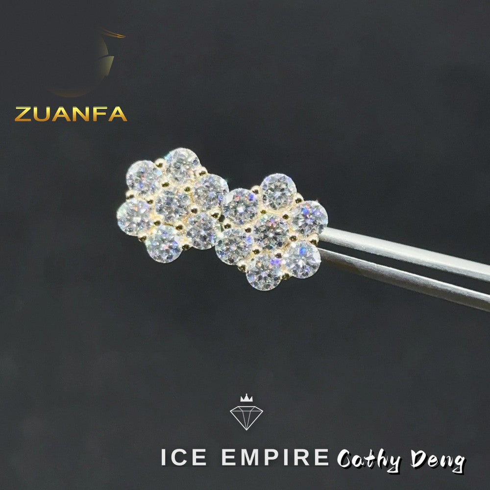 Iced Out Cluster Rose Gold Plated Moissanite Stud Earrings