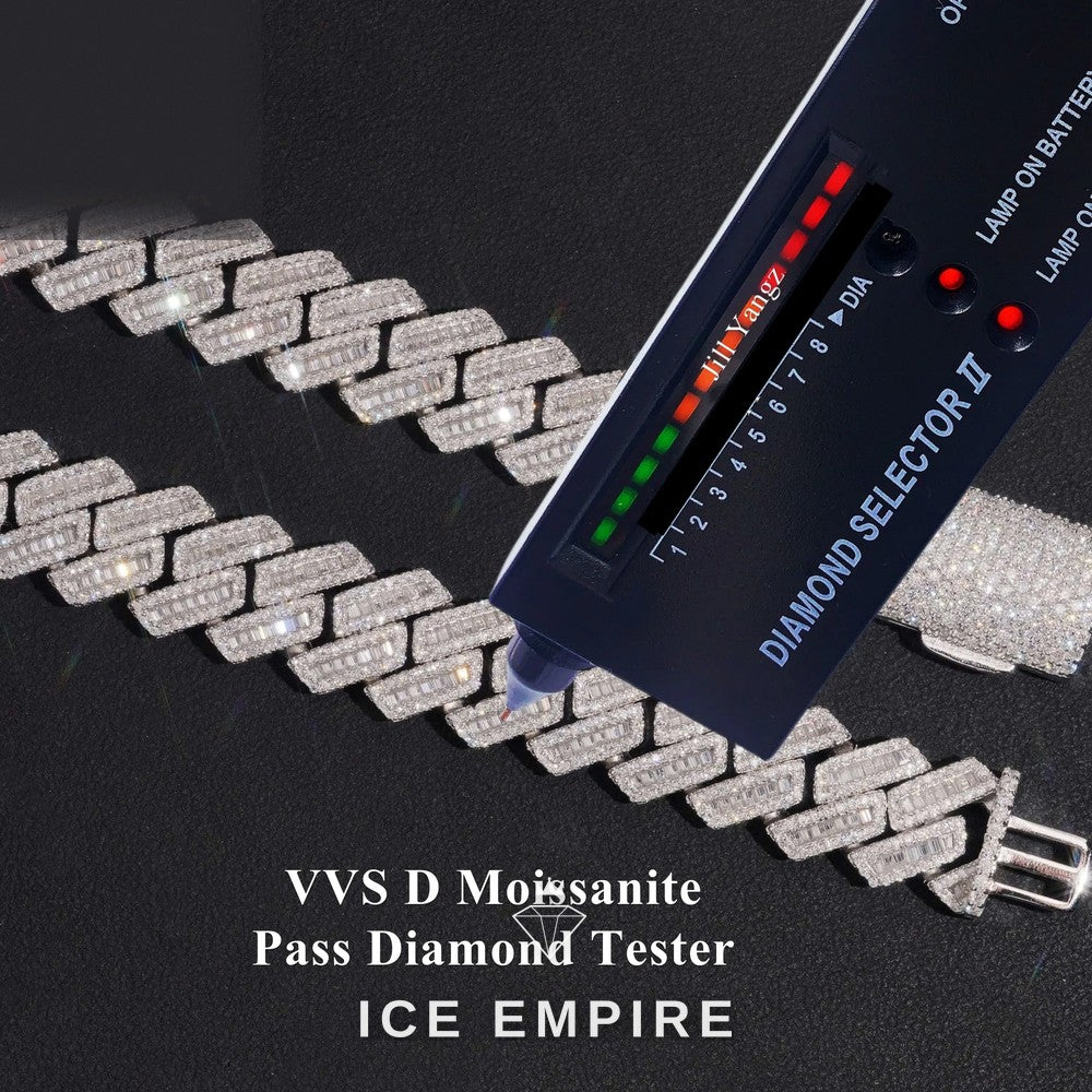 Iced Out Baguette Rose Gold Plated Moissanite Cuban Chain
