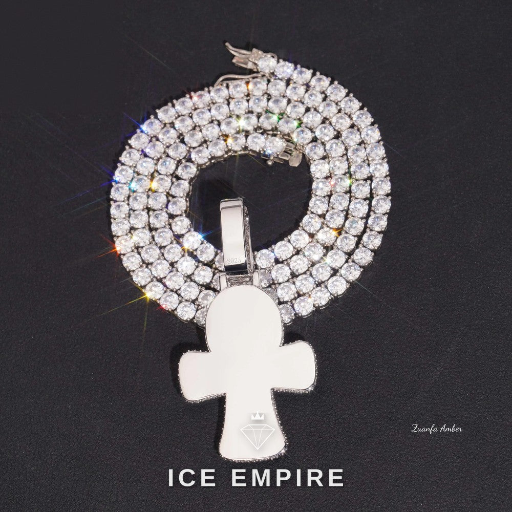 Iced Out Cross 925 Silver Lab Grown Diamond Pendant