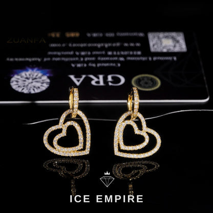 Iced Out Heart 925 Silver Moissanite Hoop Earrings