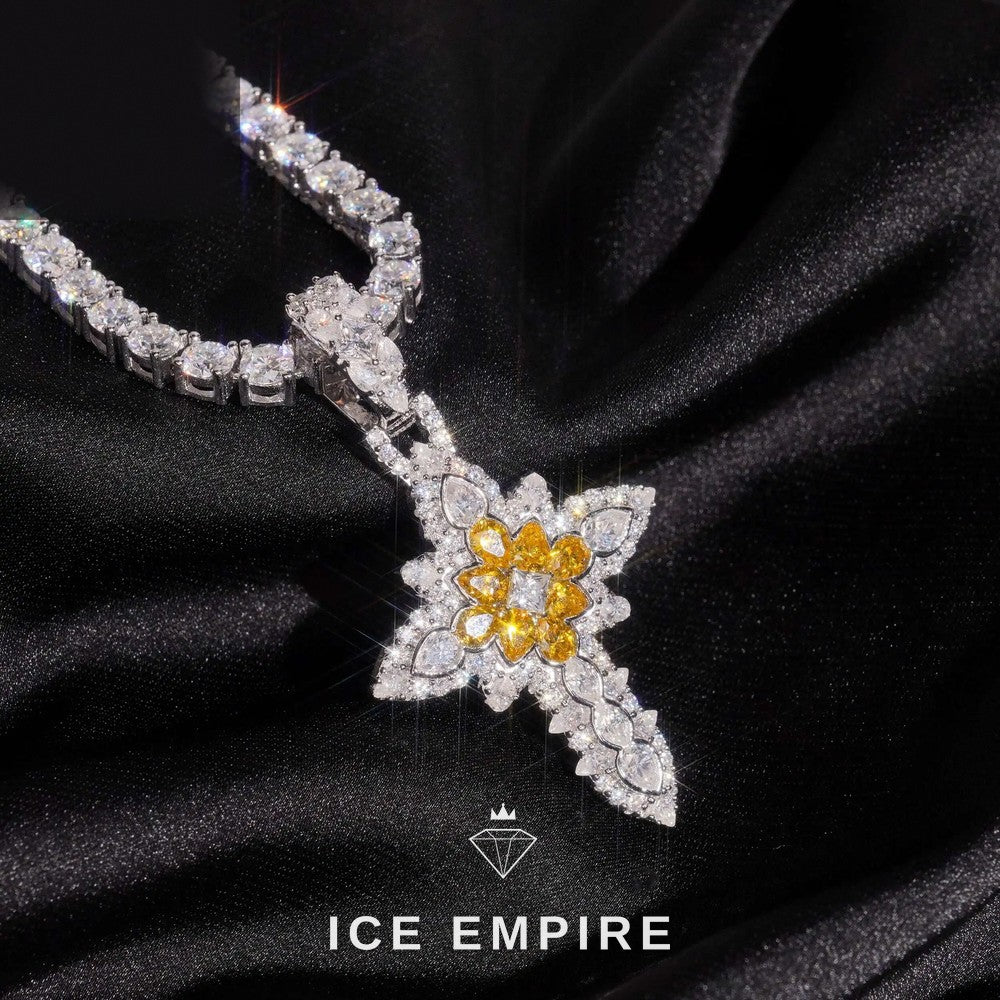Iced Out Cross Gold Plated Moissanite Pendant