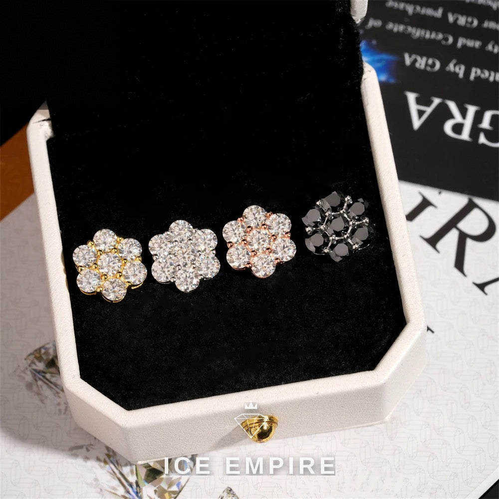 Iced Out Cluster Rose Gold Plated Moissanite Stud Earrings