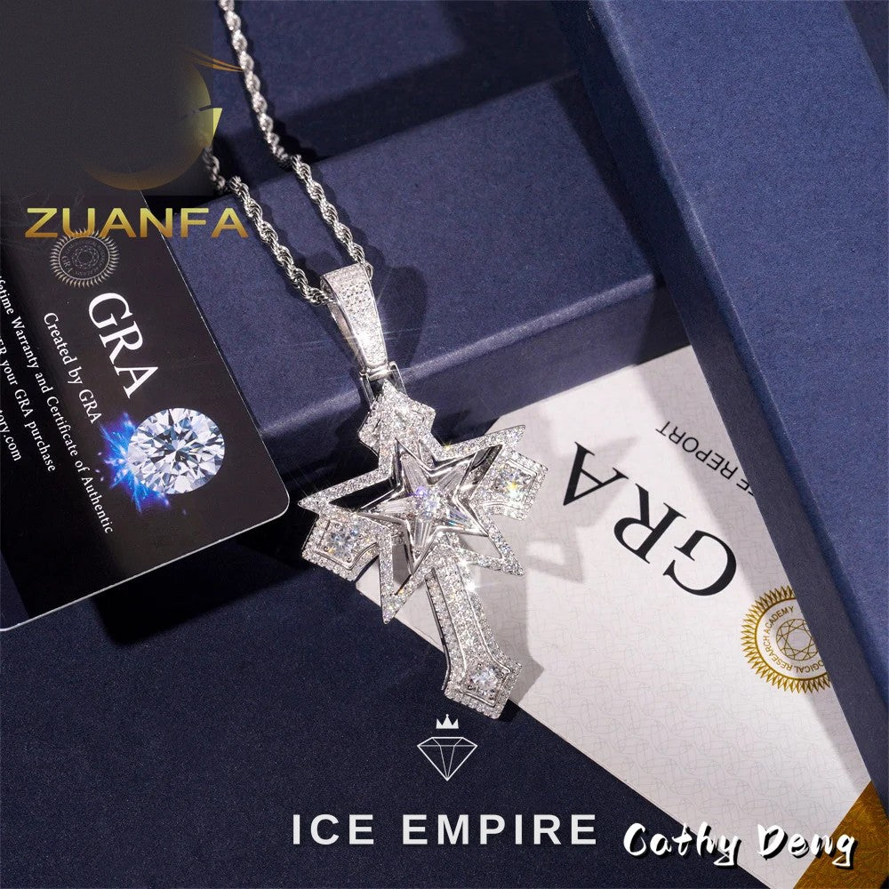 Iced Out Cross Rose Gold Plated Moissanite Pendant