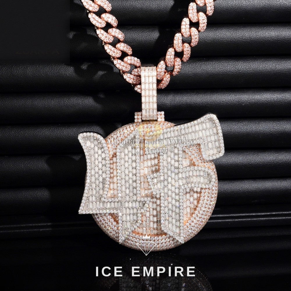 Iced Out Baguette 925 Silver Pendant