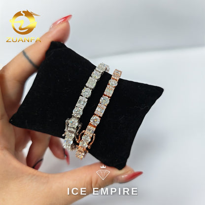 Iced Out Baguette Rose Gold Plated Moissanite Cuban Chain