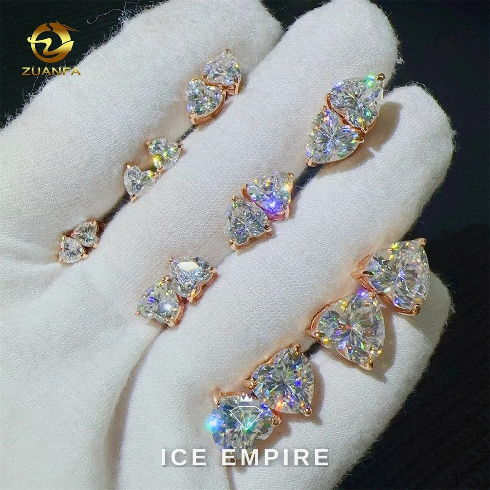Iced Out Heart Gold Plated Moissanite Stud Earrings