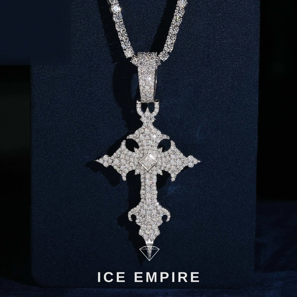 Iced Out Cross 925 Silver Moissanite Pendant