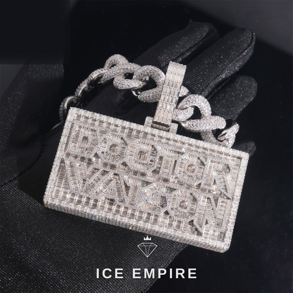 Iced Out Baguette 925 Silver Pendant
