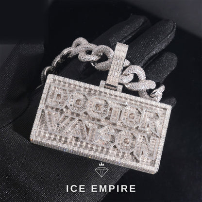 Iced Out Baguette 925 Silver Pendant