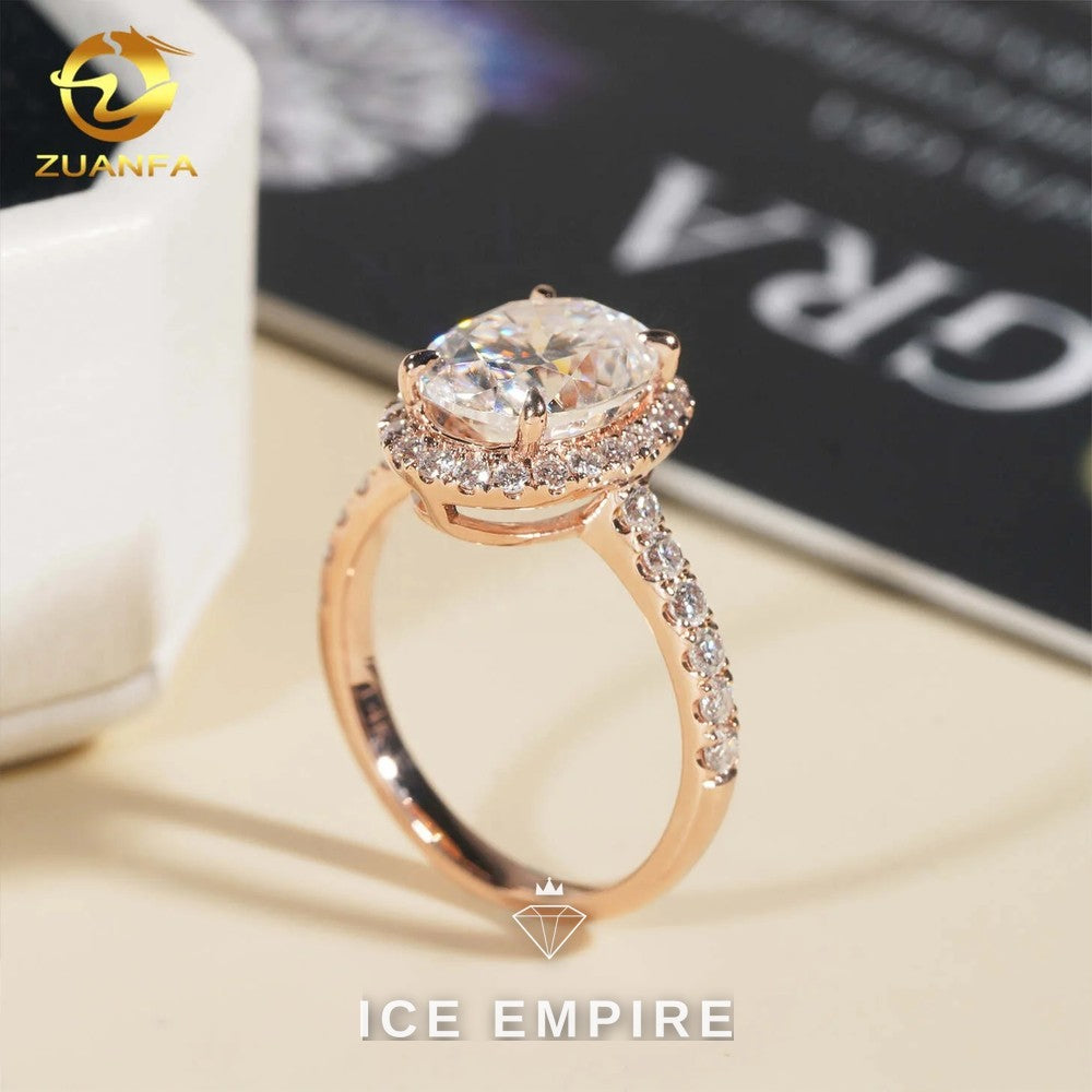 Iced Out Rose Gold Moissanite Engagement Ring