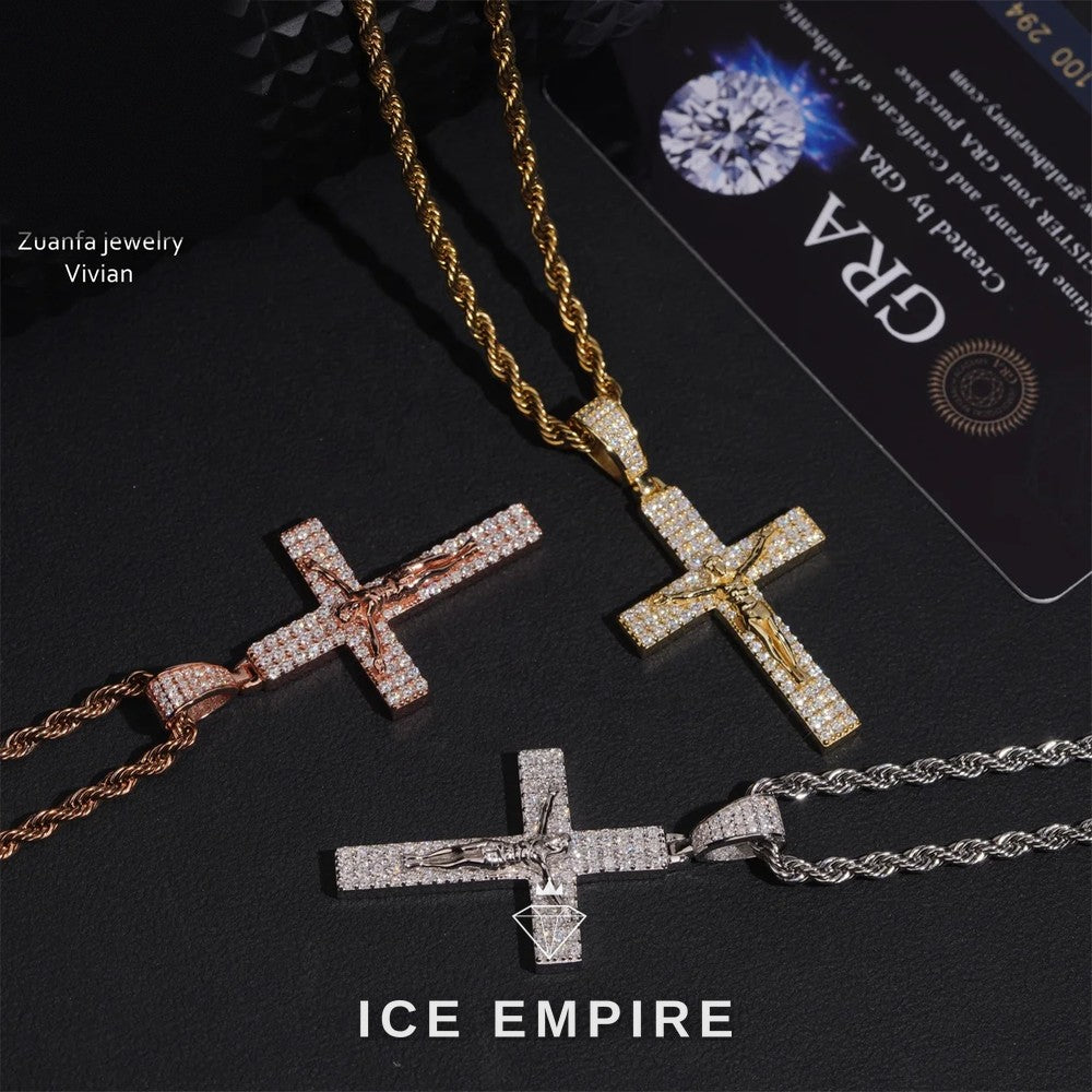 Iced Out Cross 925 Silver Moissanite Pendant