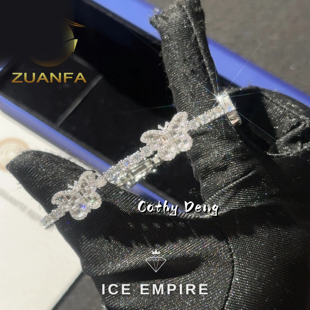 Iced Out Baguette 925 Silver Moissanite Cuban Chain