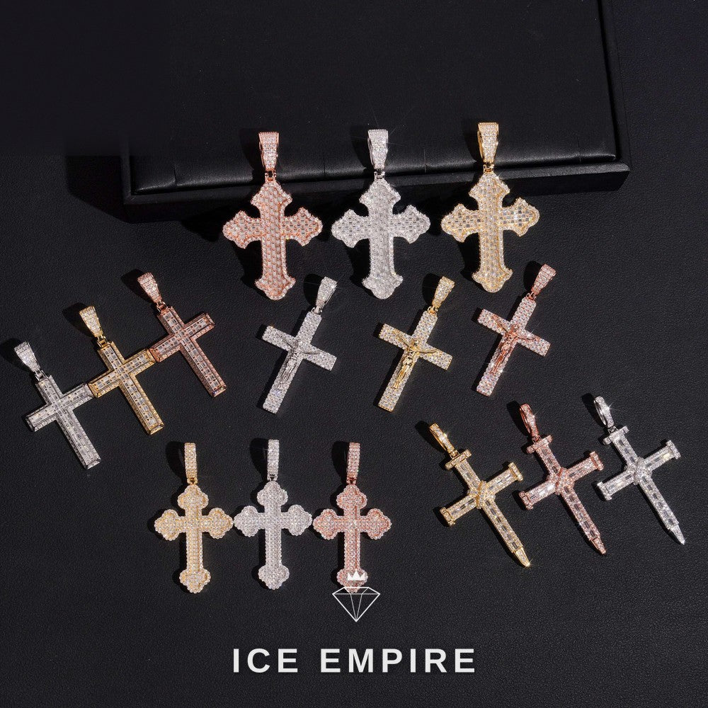 Iced Out Cross Rose Gold Plated Moissanite Pendant