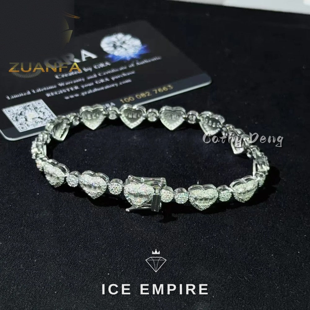 Iced Out Heart 925 Silver Moissanite Cuban Chain