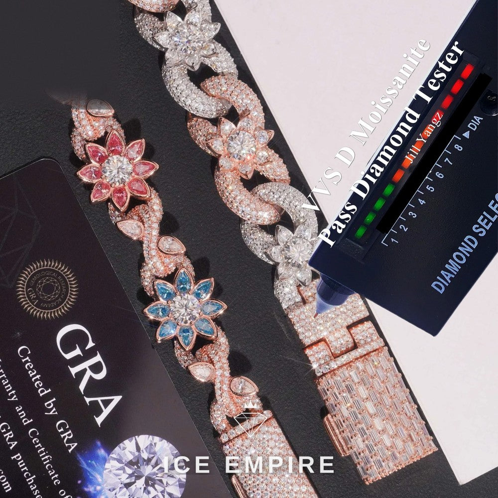 Iced Out Baguette 925 Silver Moissanite Cuban Chain