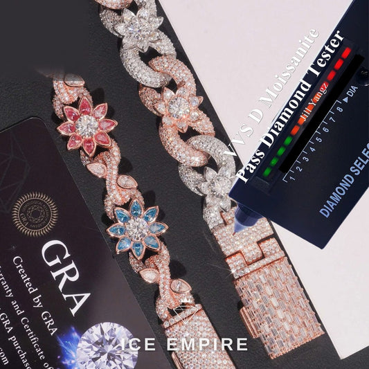 Iced Out Baguette 925 Silver Moissanite Cuban Chain