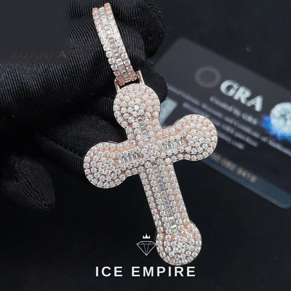 Iced Out Cross Rose Gold Plated Moissanite Pendant