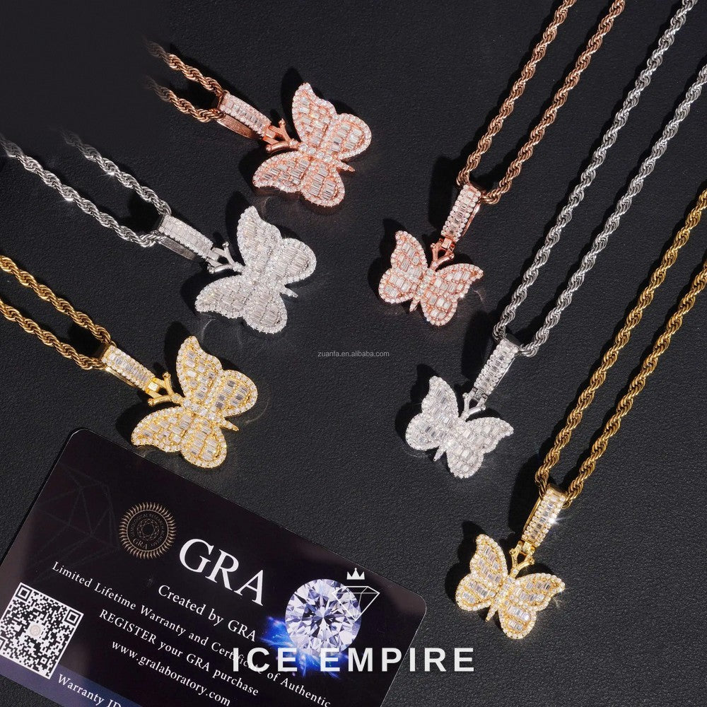 Iced Out Butterfly Gold Plated Pendant