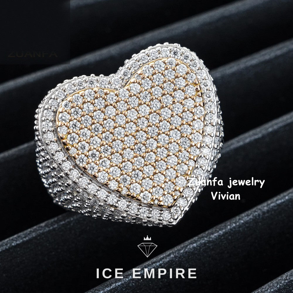 Iced Out Heart 925 Silver Moissanite Ring