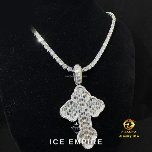Iced Out Baguette 925 Silver Moissanite Pendant