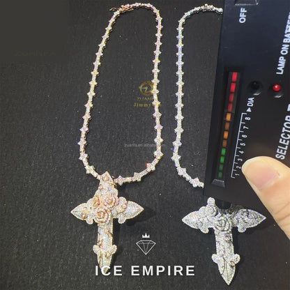 Iced Out Cross Rose Gold Moissanite Pendant