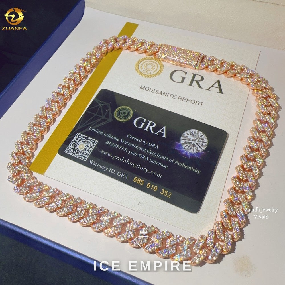 Iced Out Rose Gold Plated Moissanite Cuban Chain