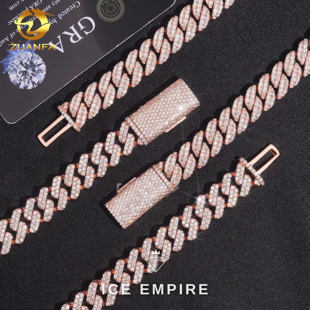 Iced Out Rose Gold Moissanite Cuban Chain