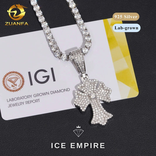 Iced Out Cross Gold Plated Lab Grown Diamond Pendant