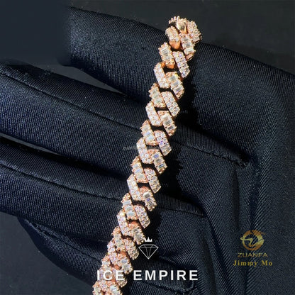 Iced Out Baguette Rose Gold Moissanite Cuban Chain