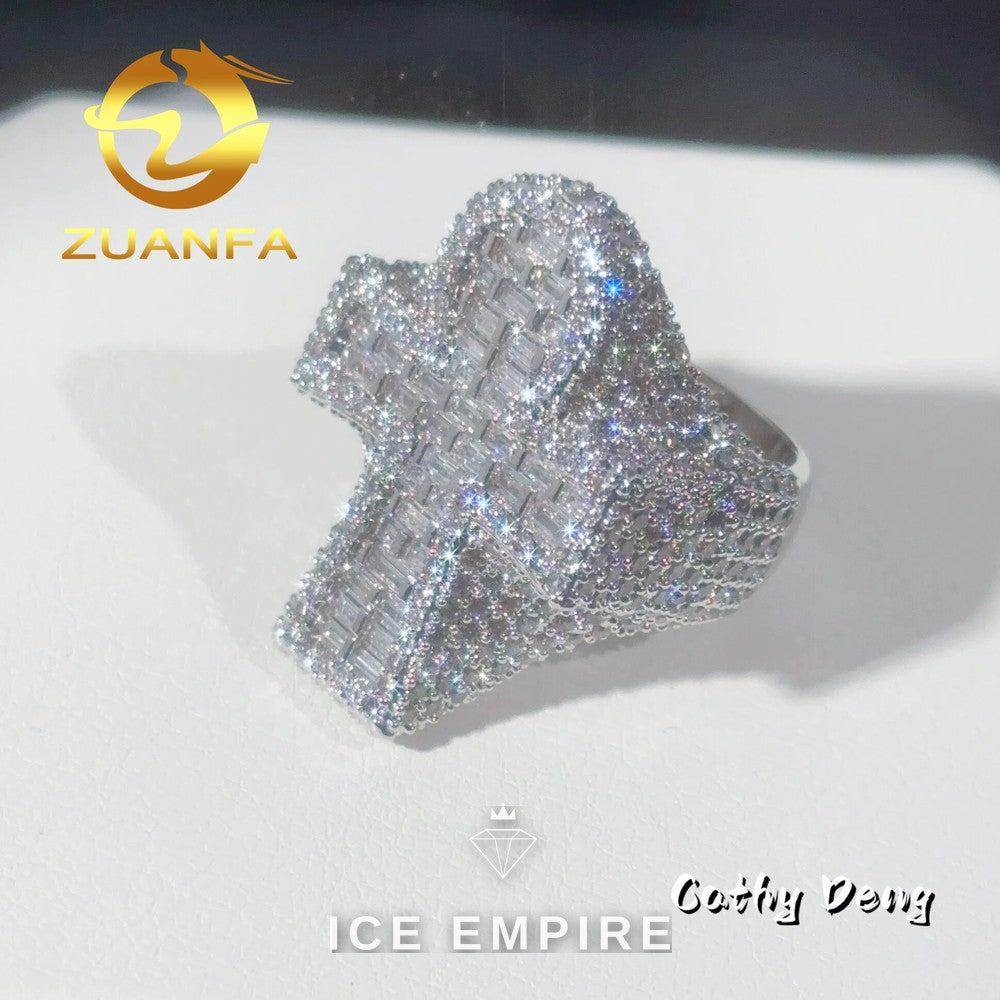 Iced Out Cross 925 Silver Moissanite Ring