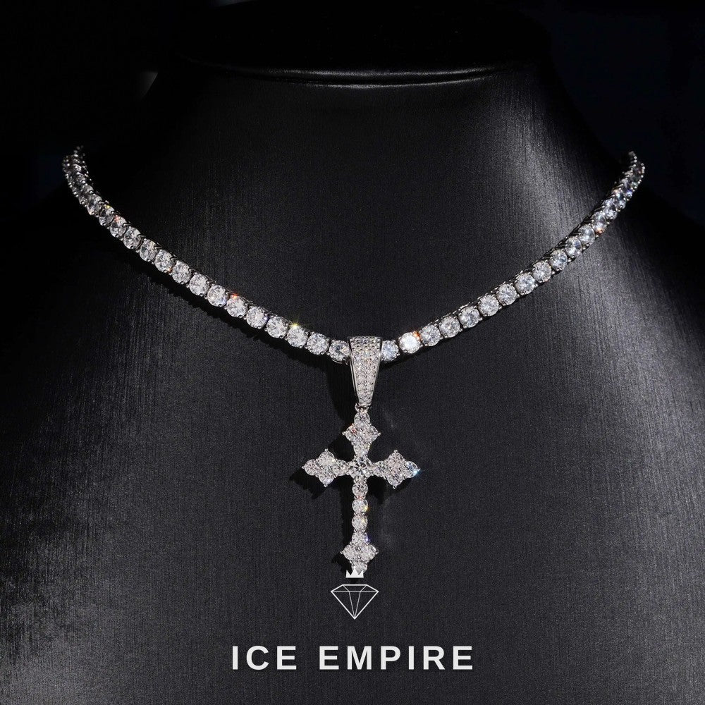 Iced Out Cross Gold Plated Lab Grown Diamond Pendant
