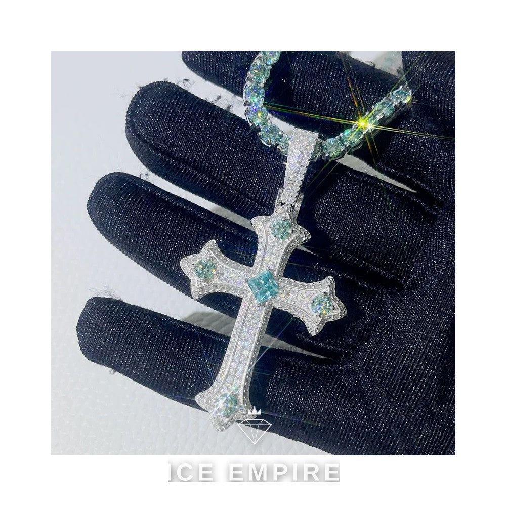 Iced Out Cross 925 Silver Moissanite Tennis Chain