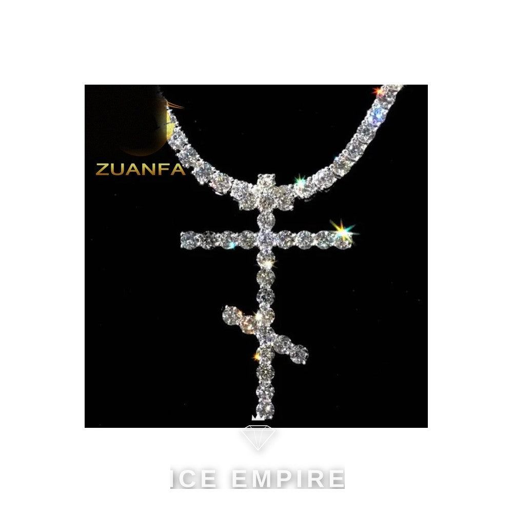 Iced Out Cross 925 Silver Moissanite Cuban Chain