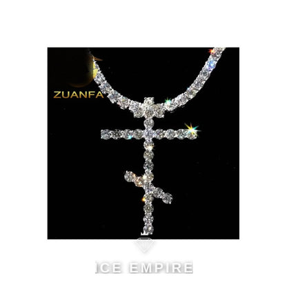 Iced Out Cross 925 Silver Moissanite Cuban Chain