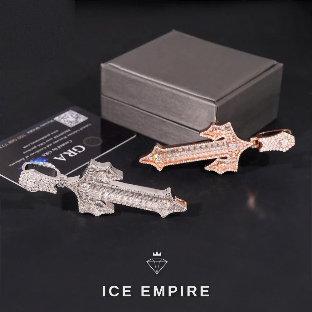 Iced Out Baguette 925 Silver Pendant