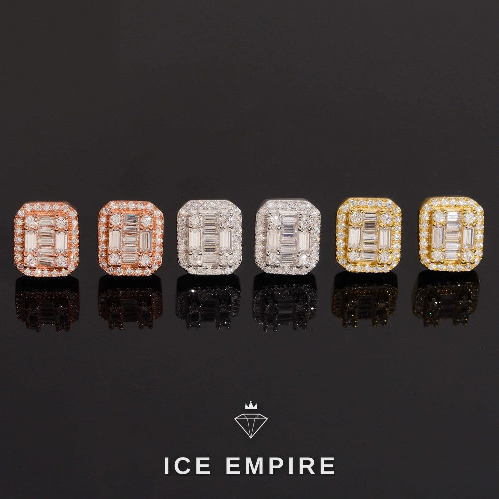 Iced Out Baguette 925 Silver Moissanite Earrings
