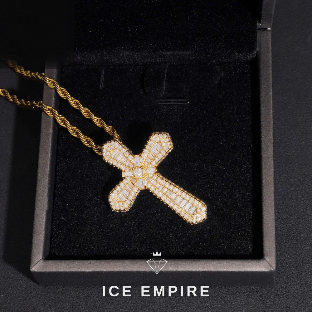 Iced Out Cross Gold Plated Moissanite Pendant